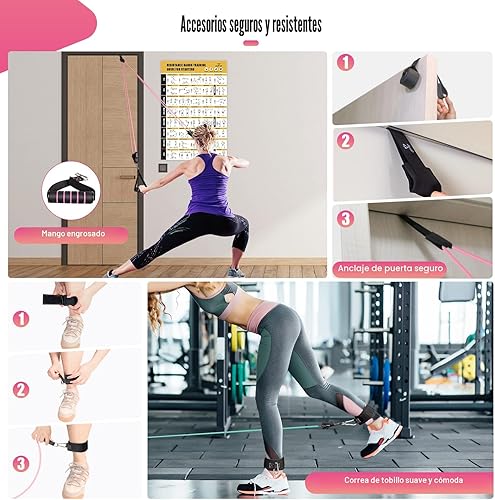 Miniatura 4 de Bandas de resistencia con asas para mujeres, bandas de ejercicio de 5 niveles para terapia física, yoga, pilates, anclaje de puerta, bolsa