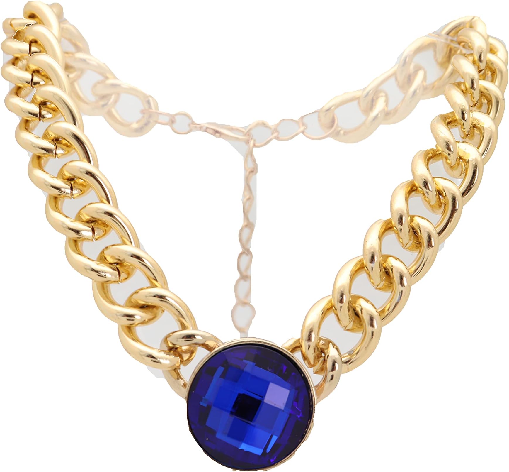 TFJ Women Fashion Gold Metal Chain Short Strand Necklace Jewelry Bling Blue Bead Charm Pendant