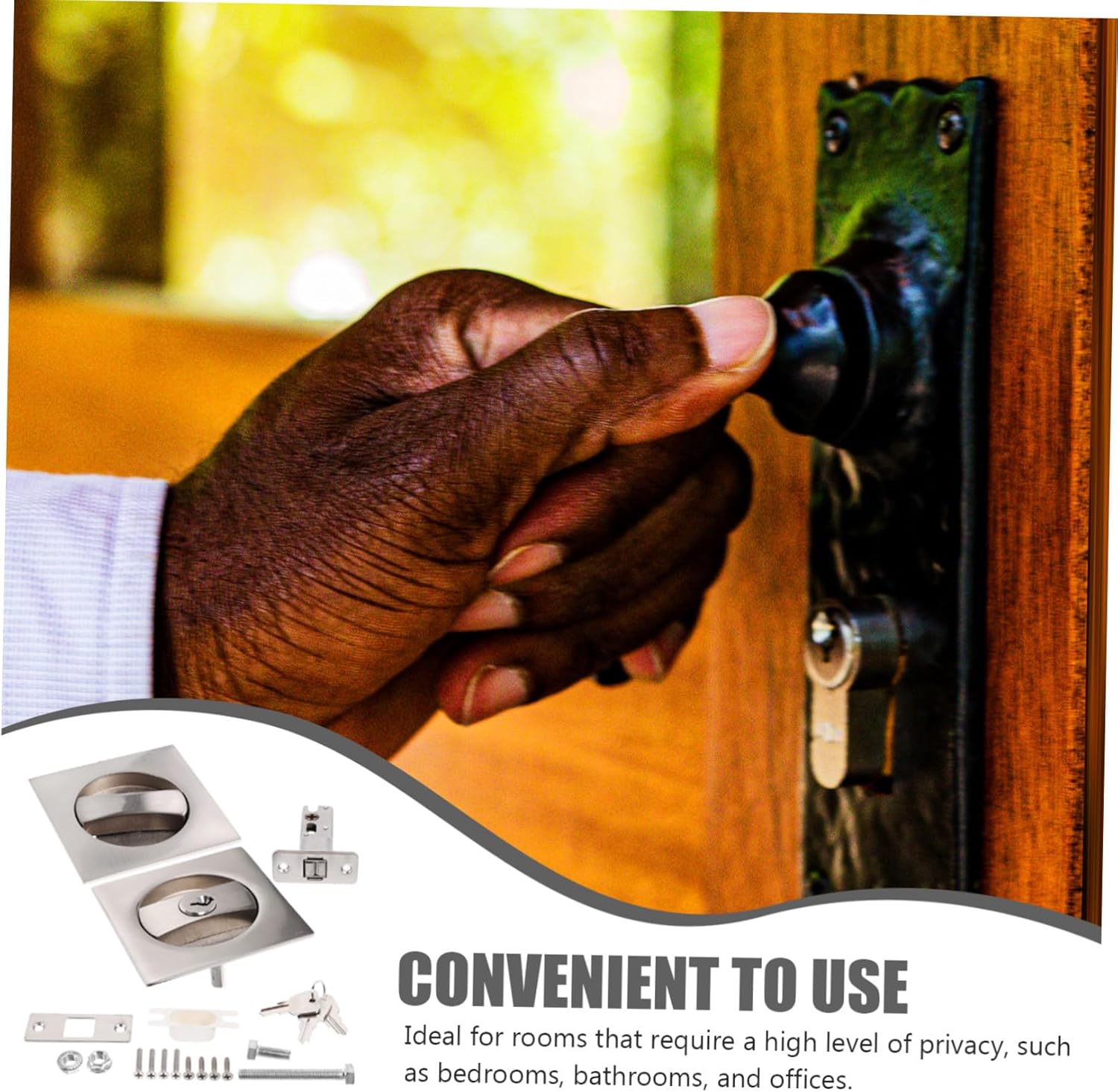 Privacy Pocket Door Lock with Keys Zinc Alloy Metal Hardware Invisible Lock for Bedrooms Bathrooms Offices Easy DIY Installation Brushed Finish