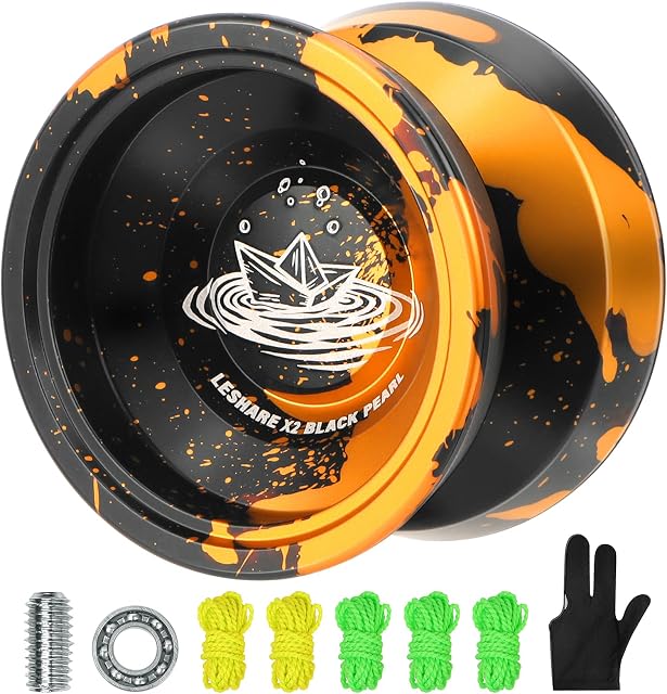 Professional Trick Yoyo Dual Purpose Yoyo Unresponsive Yoyo Responsive Yoyo Metal Yoyo with 5 Yoyo Strings, Yoyo Glove, Yoyo Bearing and Tool, Easy to Return Yoyo Ball for Kids, Adults (Black&Gold)