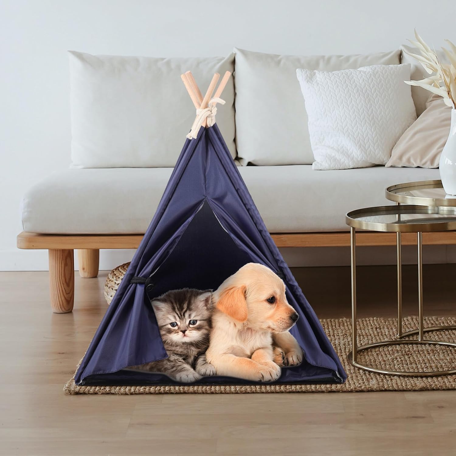 POPETPOP Tiny Teepee Tent for Pets Waterproof Washable Dog Bed Removable Cover Indoor Dog Tent Bed Kitten House