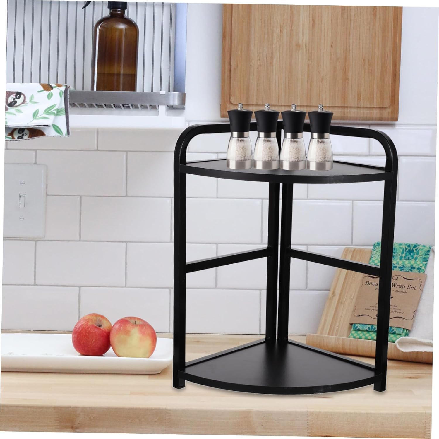 Corner Kitchen Storage Rack 2-Tier Triangle Organizer Practical Countertop Shelf for Seasoning Sturdy -Saving Kitchen Decor