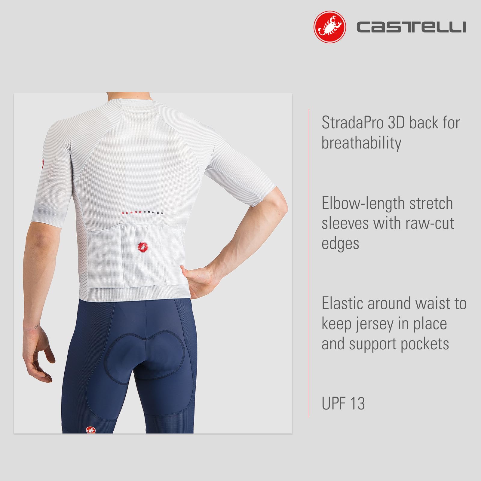 CASTELLI Maglia A/C da uomo, maniche a un quarto, cerniera intera, ciclismo su strada e gravel, con protezione UV