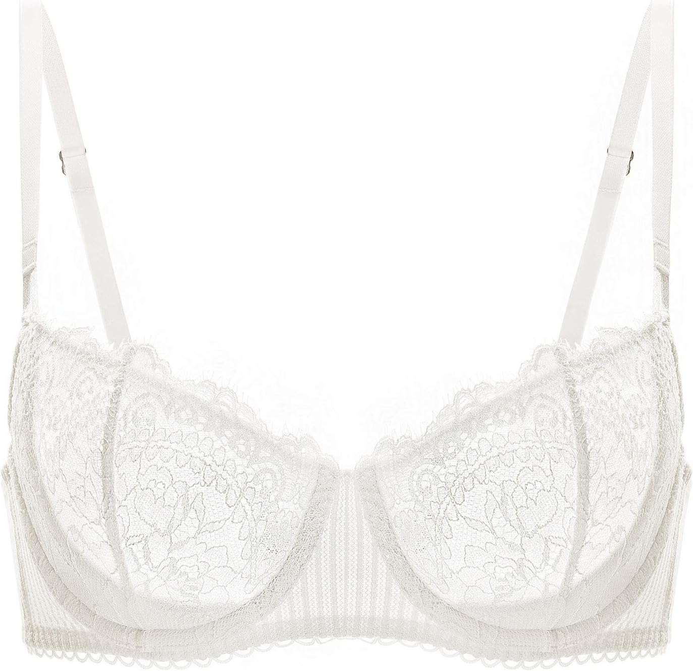 DOBREVA Women's Lace Balconette Bra Half Cup Non Padded Push Up Underwire Sheer Bras