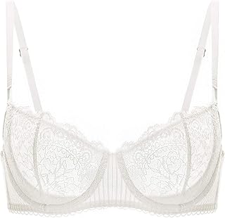 Women's Sexy Lace Push Up Plus Size Bra Sheer Balconette Underwire Unlined