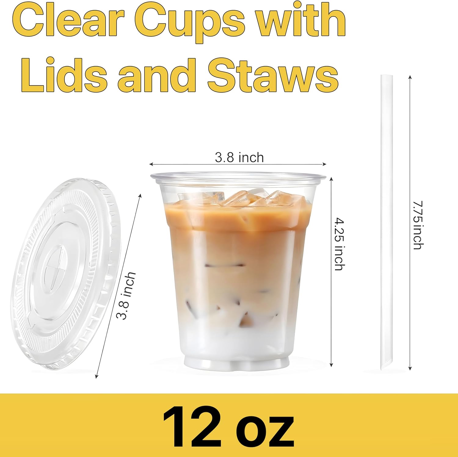 Plastic Clear Cups [12 oz] with Lids and Straws [10 Set] Disposable Cold Beverage Drinking Iced Coffee Water Juice Tea Party Travel Cafe School Office Home Kitchen (10 Set, 12 oz) - Image 2