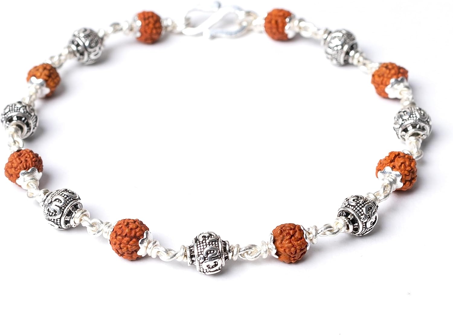 Hem Jewels Pure Silver Rudraksh Rakhi for Brother | Silver Bracelet for Boys and Men | Silver Bracelet Rakhi | Design: OM Beads (HJ_RKH55x1)