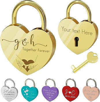 Custom Love Lock with Name Date Text Personalized Heart Love Locks for Bridges Couples Lovers Customizable Engraved Padlock for Anniversary, Wedding Gift