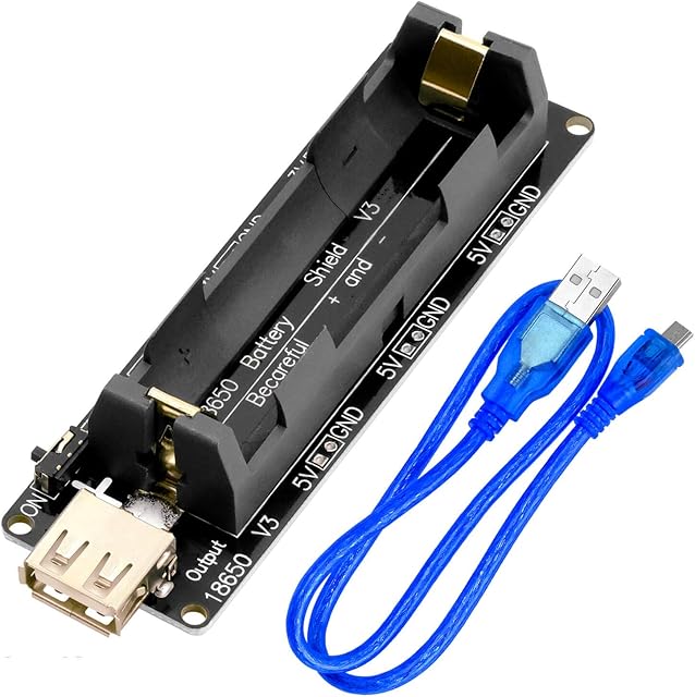 AZDelivery 18650 Lithium Li-ion Battery Expansion Shield 5V  3V Micro USB Module 600mA 3V/1A 5V/3A for ESP32 ESP8266 compatible with Arduino Including E-Book!