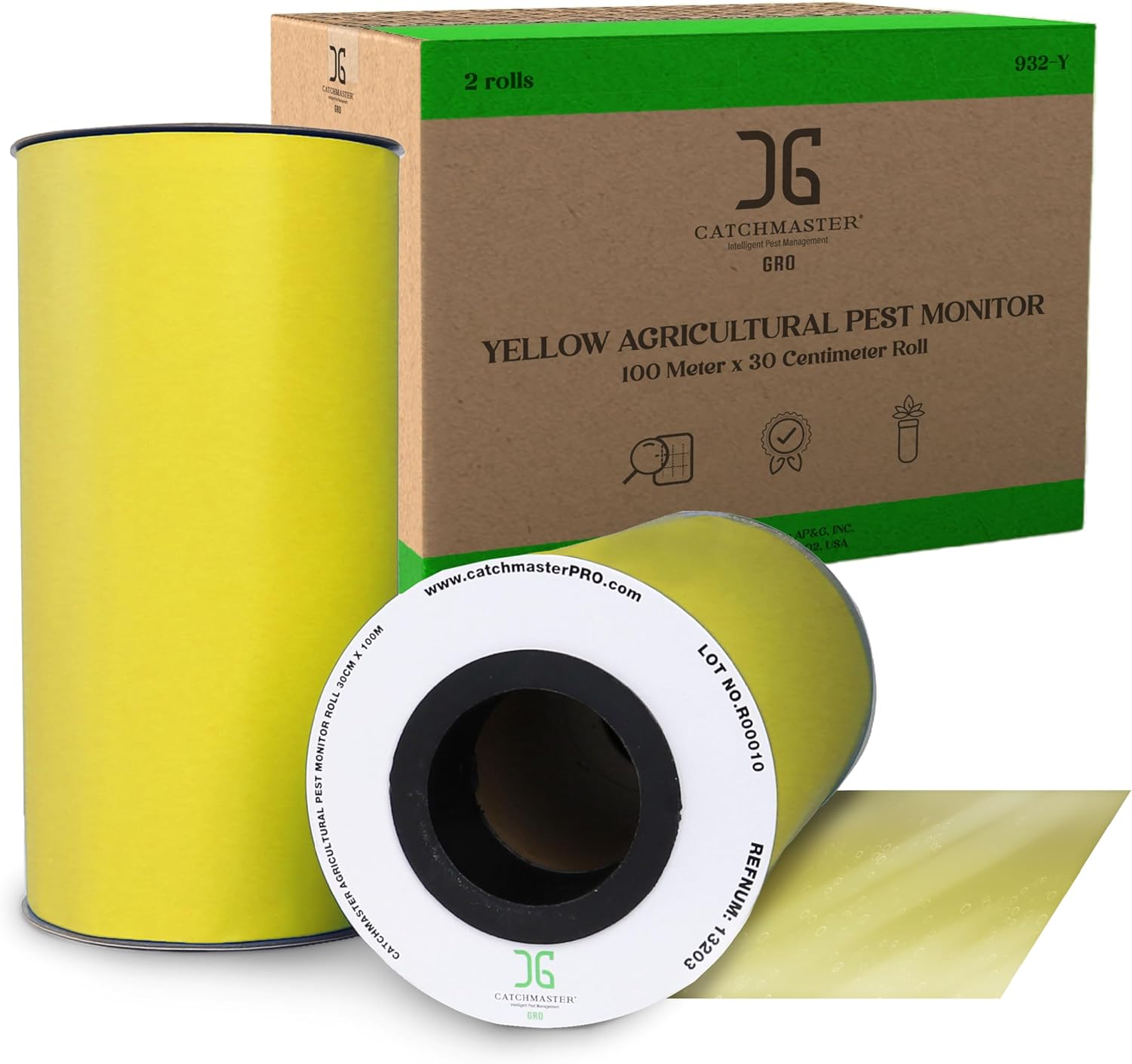 Catchmaster GRO XL AG Roll 4PK, Double Sided Adhesive Fly Tape Strips, Fungus Gnat Sticky Trap for Greenhouse, Garden, Nursery, Pest Control Gardening Supplies, Insect Trap, 328' x 6'' Yellow