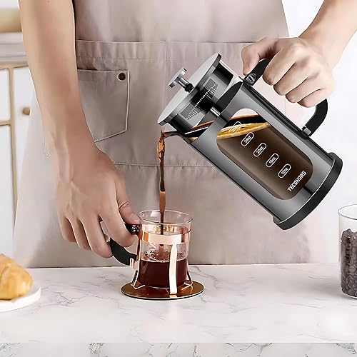 Miniatura 6 de Cafetera de prensa francesa de 34 onzas  1 cuarto de galón de acero inoxidable 304, con sistema de 4 filtros, vidrio de borosilicato de grosor