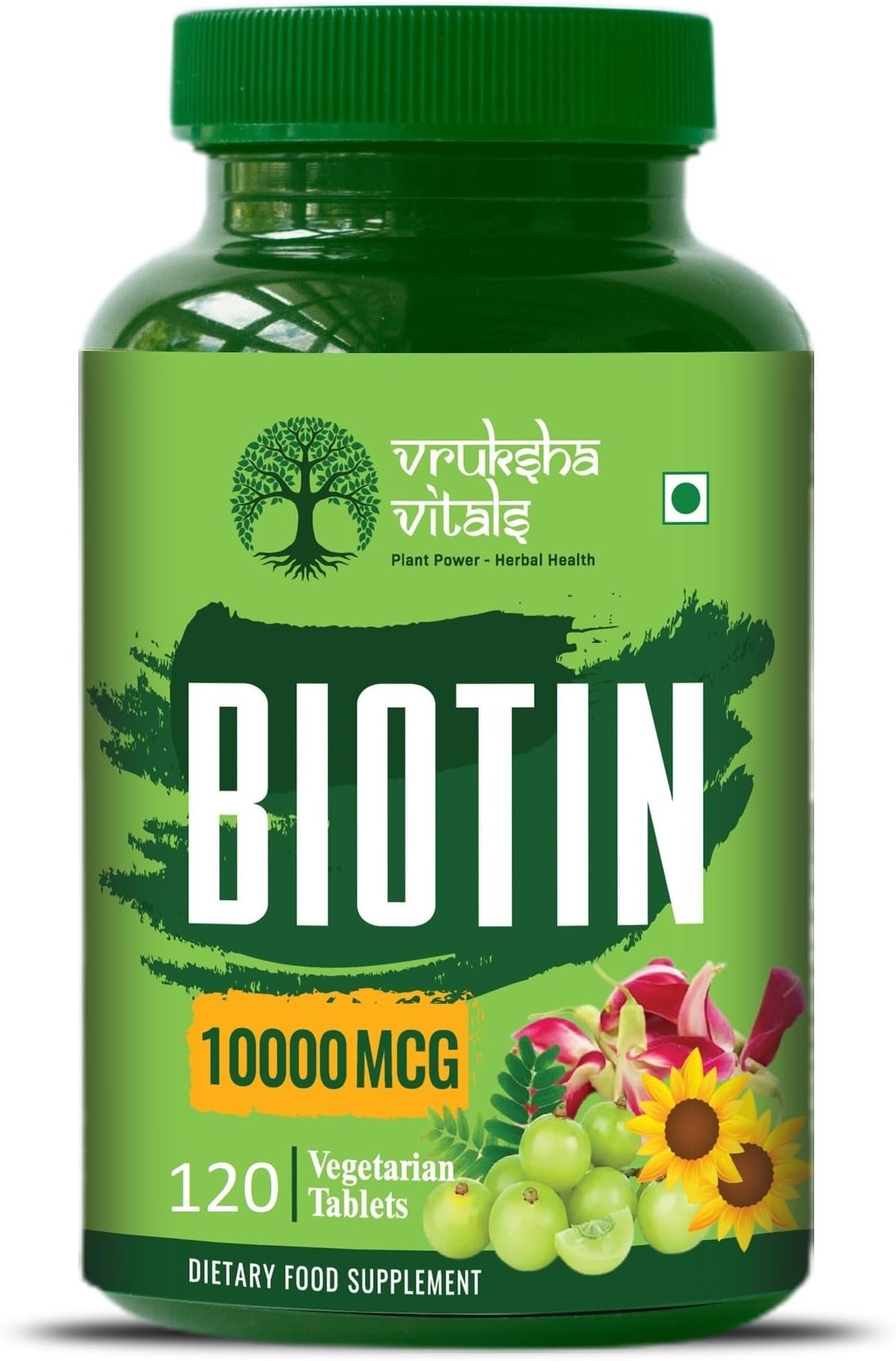 Biotin 120 tablets - 10000 mcg per tablet - Biotin for Hair Growth, Nails and Skin - 10000mcg Plant based Capsules/Powder