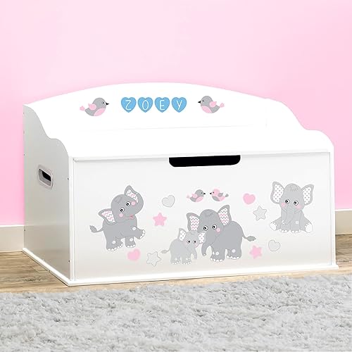Miniatura 4 de DIBSIES Caja de juguetes personalizada Creative Wonders, elefantes rosados, 30 x 19.25 x 18 pulgadas, tapa de cierre suave (blanco)