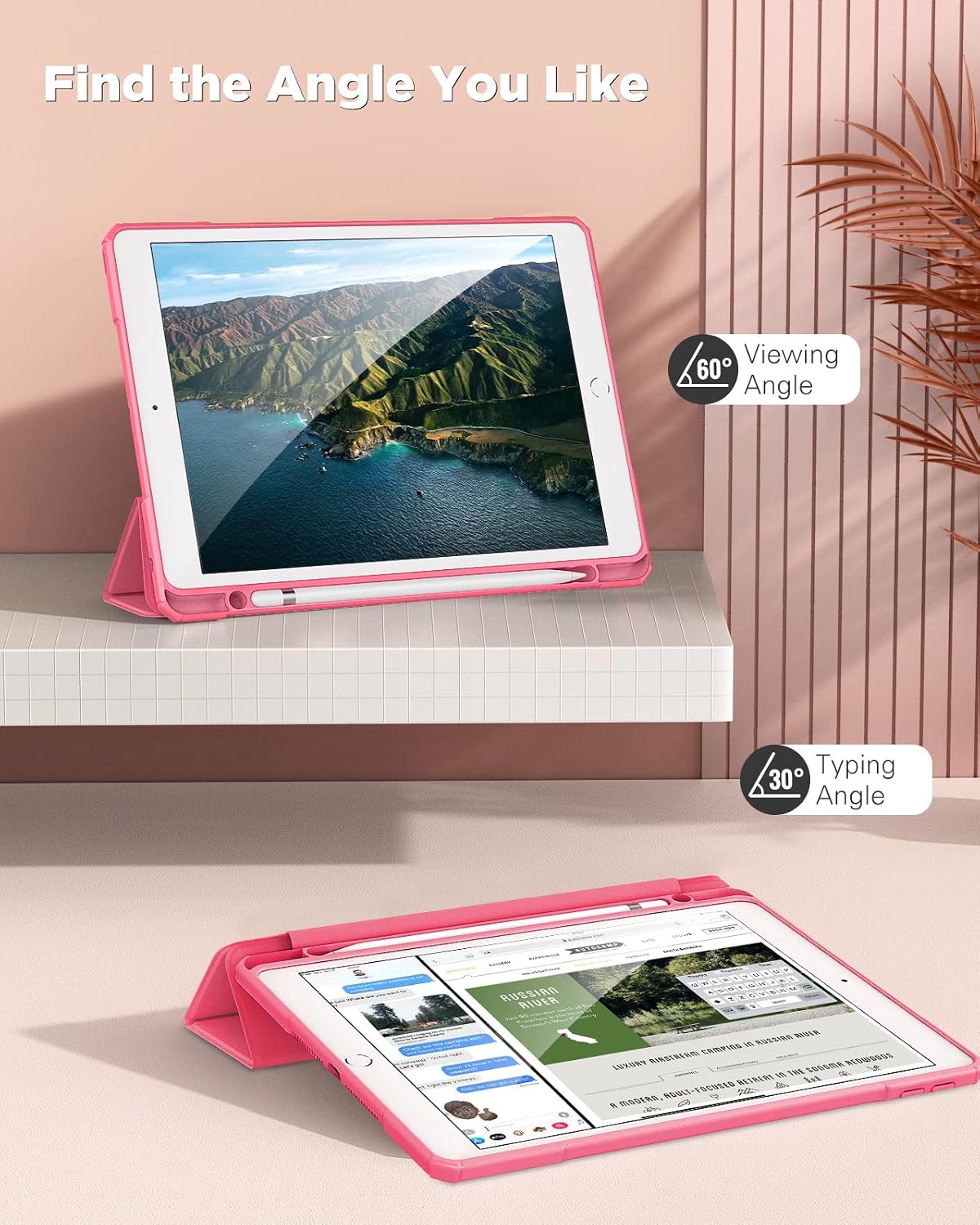 TiMOVO Case for iPad 9th Generation 2021/iPad 8th Generation 2020/iPad 7th Generation 2019 10.2 inch with Pencil Holder, Slim Protective Cover with Clear Back Shell, Auto Wake/Sleep, Watermelon Red