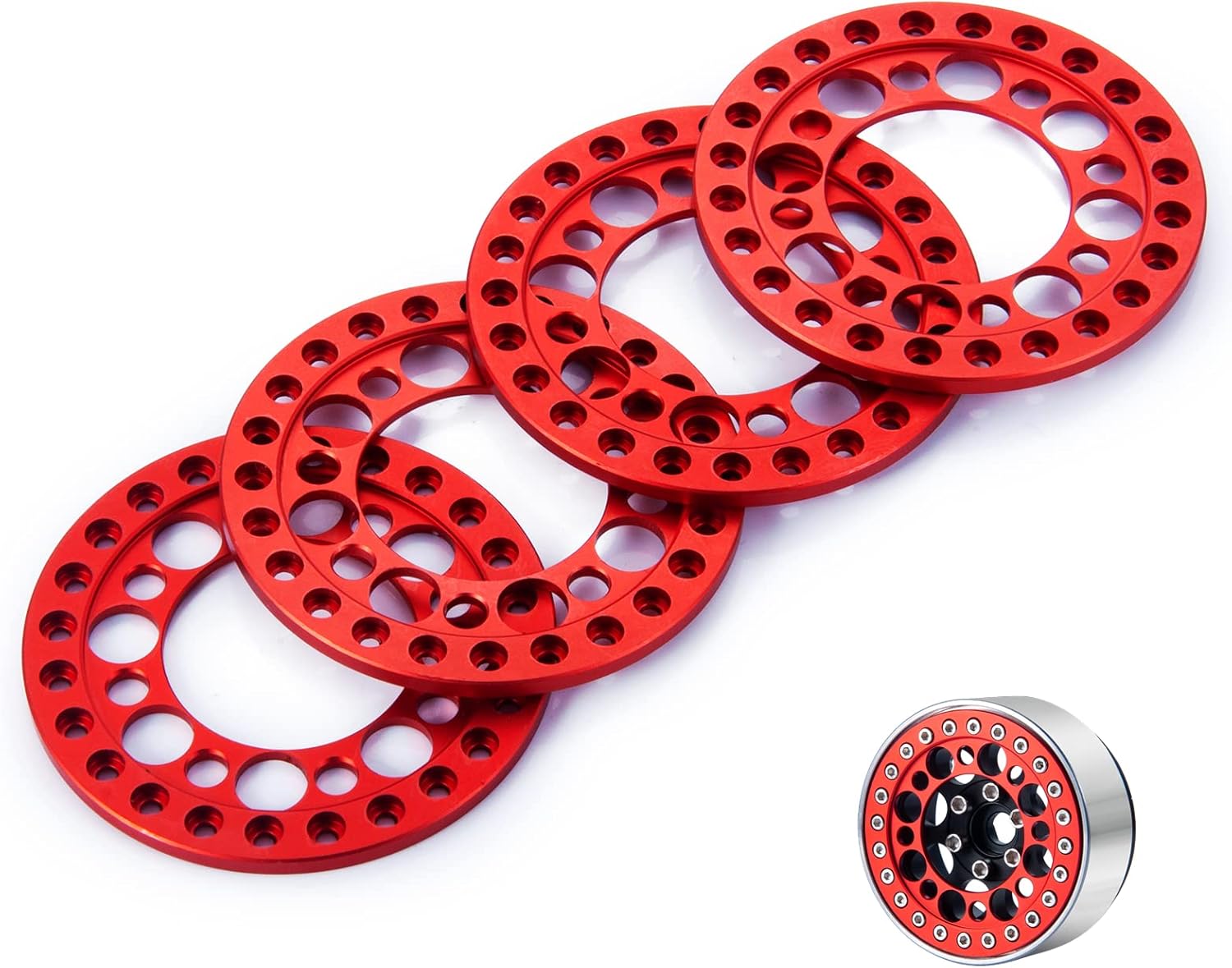 My Pet Elephant Zolikar Aluminum Alloy 1.9 Beadlock Wheel Rings Replacement Rings 4PCS for 1/10 Scale SCX10 1.9 Beadlock Wheels Upgrades RC Crawler Car Accessories, Red