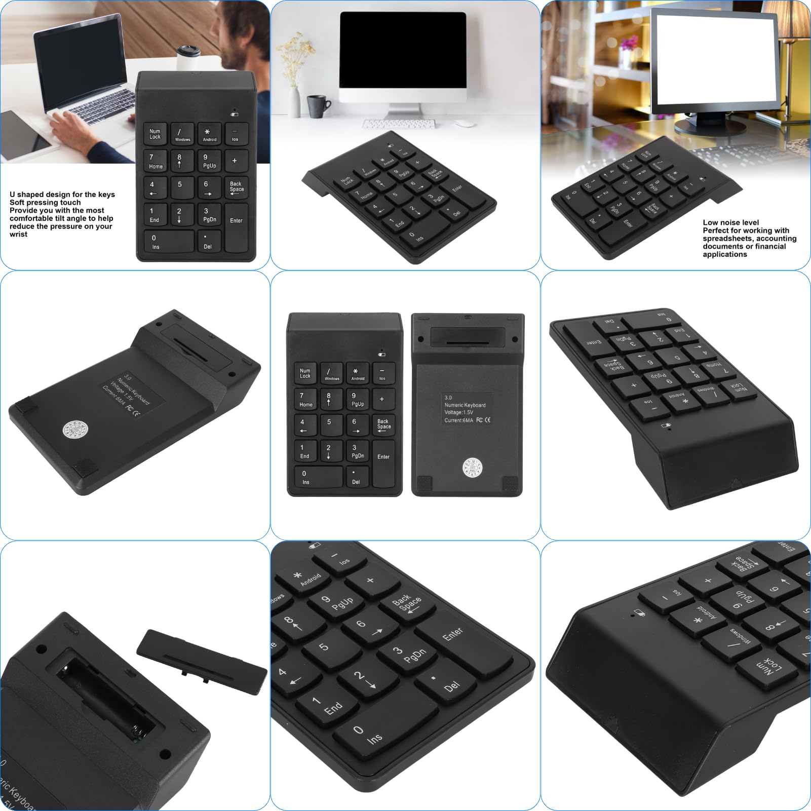 Bluetooth 4.0 NUMPad bezprzewodowy blok numeryczny ​Ergonomiczny blok numeryczny z 18 przyciskami, zasięg połączenia 10 m, do laptopa PC
