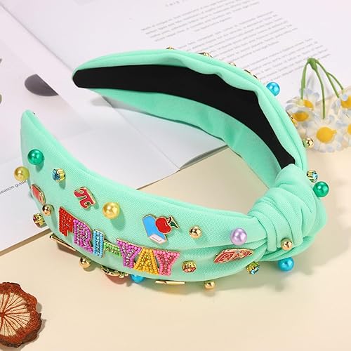 Vista 37 de Diadema para profesora, diadema anudada con perlas de cristal para mujer, lindo libro, para enseñar, adornado con nudo superior, regalos