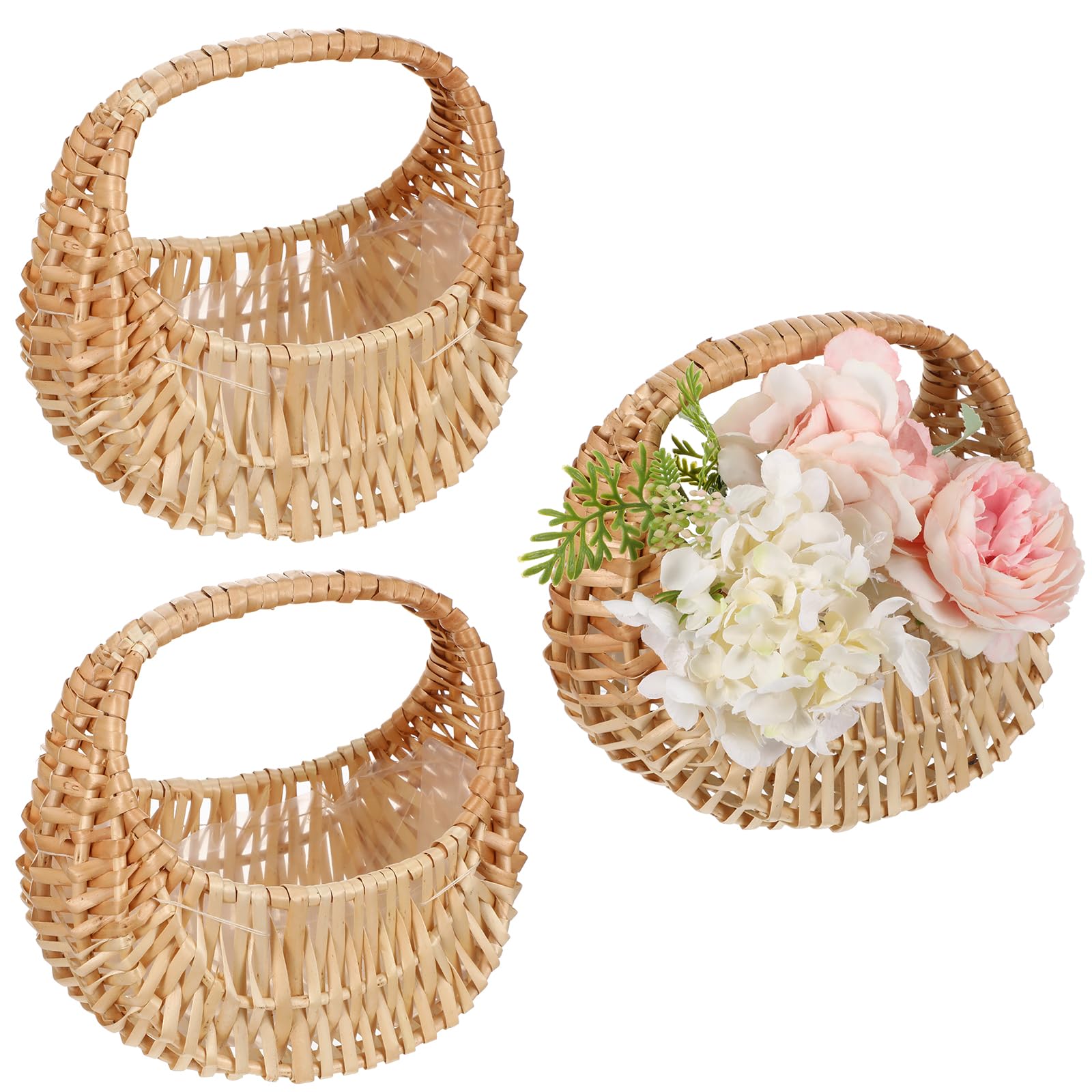 Photo 1 of mekueeex Rattan Half-moon Wicker Basket with Handle (3 Pcs)