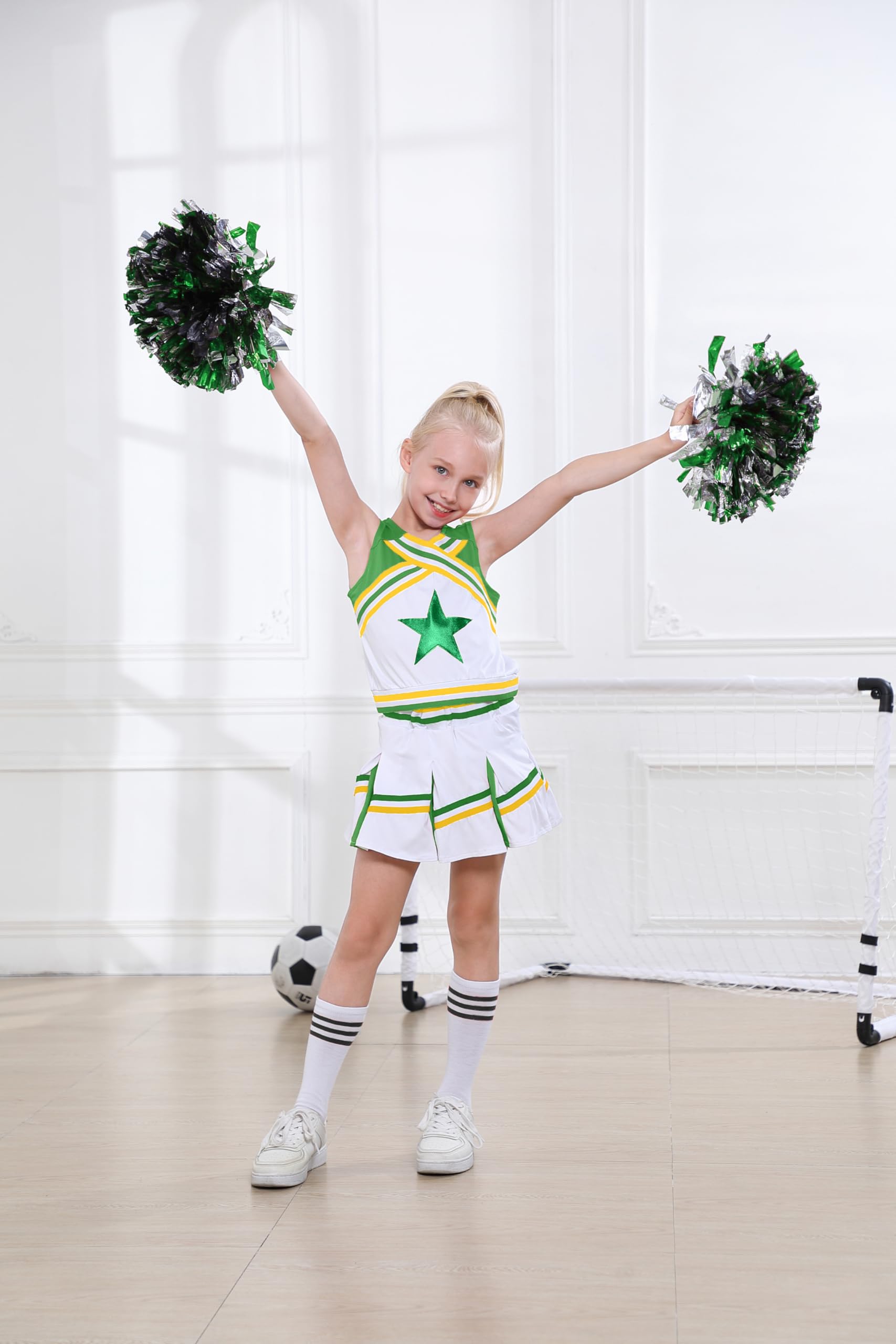 LOLANTA Costume da Ragazza Cheerleader, Carnevale o Evento Sportivo Fancy Dress Up con l'abito di Pom Poms, 4-13 Anni