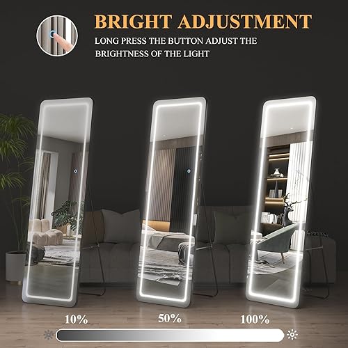 Miniatura 3 de EDTEMI Espejo LED de longitud completa de 63 x 20 pulgadas, regulable de piemontado en la pared con 3 modos de color, marco negro inastillable para