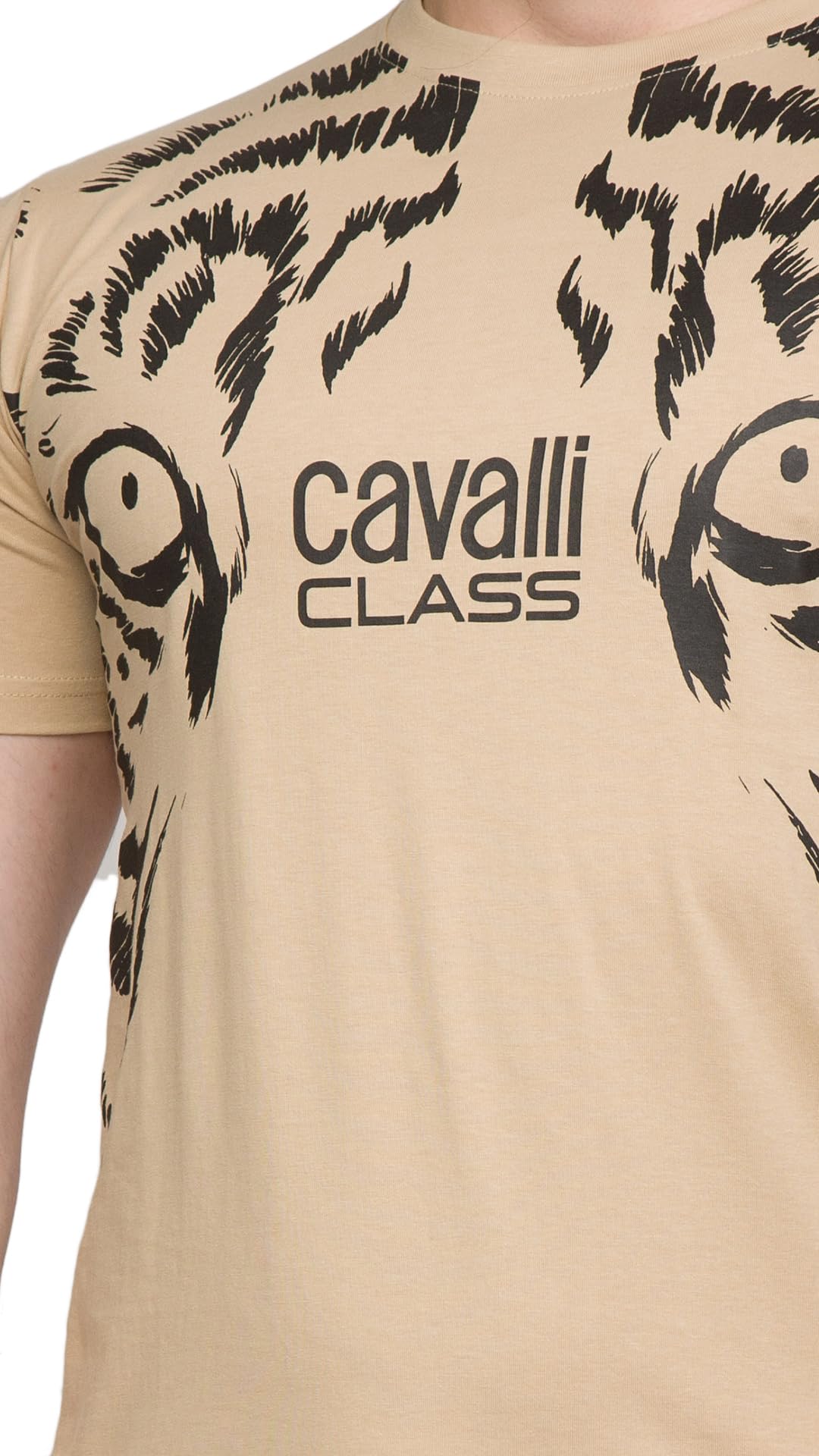 Cavalli Class Modna koszulka z nadrukiem tygrysie oczy dla mężczyzn