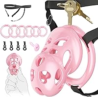 Vista 12 de Encantador cinturón de castidad rosa para hombres, dispositivos de castidad ligeros con cabeza de silicona suave de 6 anillos, accesorios de bondage