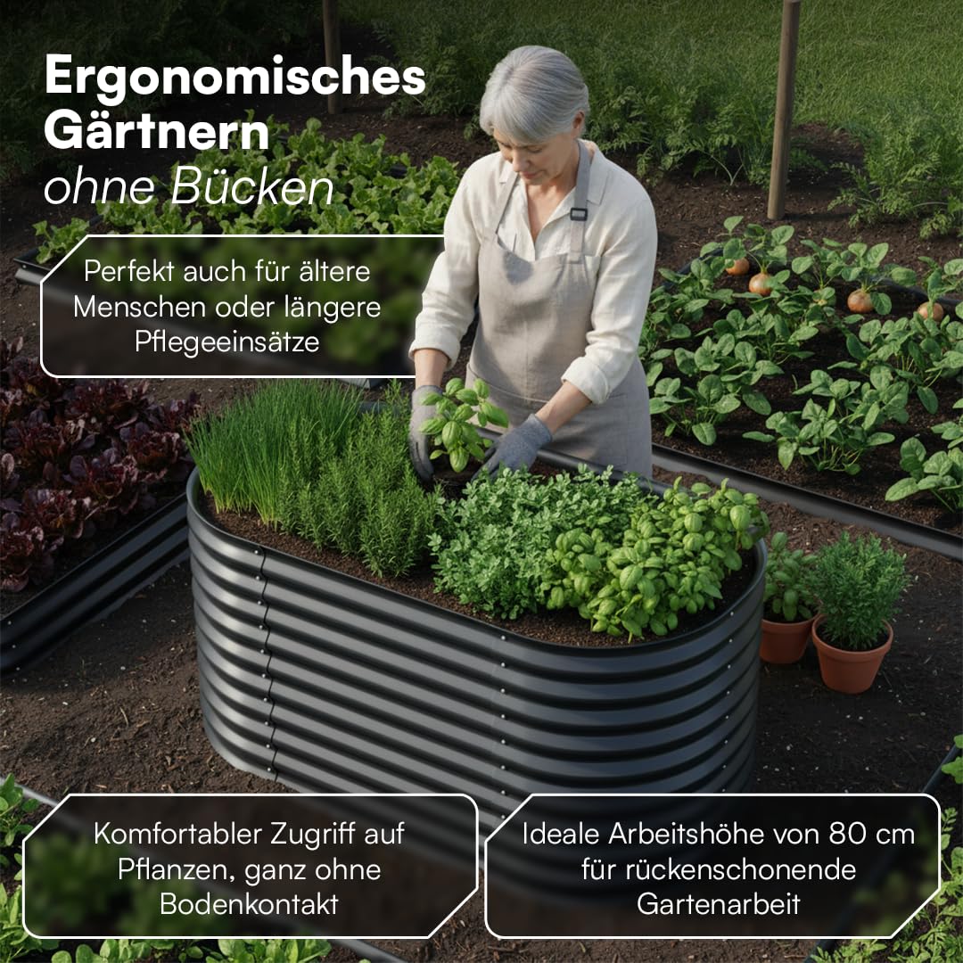 STEELSØN Hydra Hochbeet Metall – ovaler Pflanzenkasten 160x80x80 cm – Gemüsebeet Anthrazit – Beet für Garten & Balkon – Pflanzenbeet aus verzinktem Stahl – Kräuterbeet – Gartenbeet mit Kantenschutz
