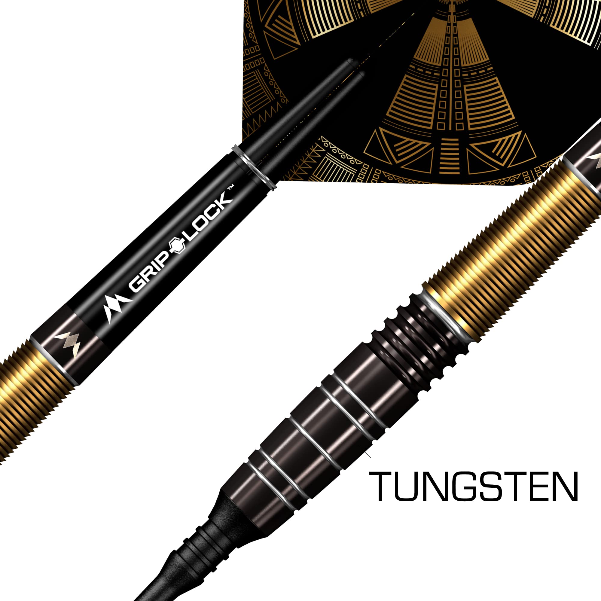 Mission Darts | Crypt Dart Set | Punta morbida 90% tungsteno | Rivestimento PVD nero e oro, M1 20 g (D1596)