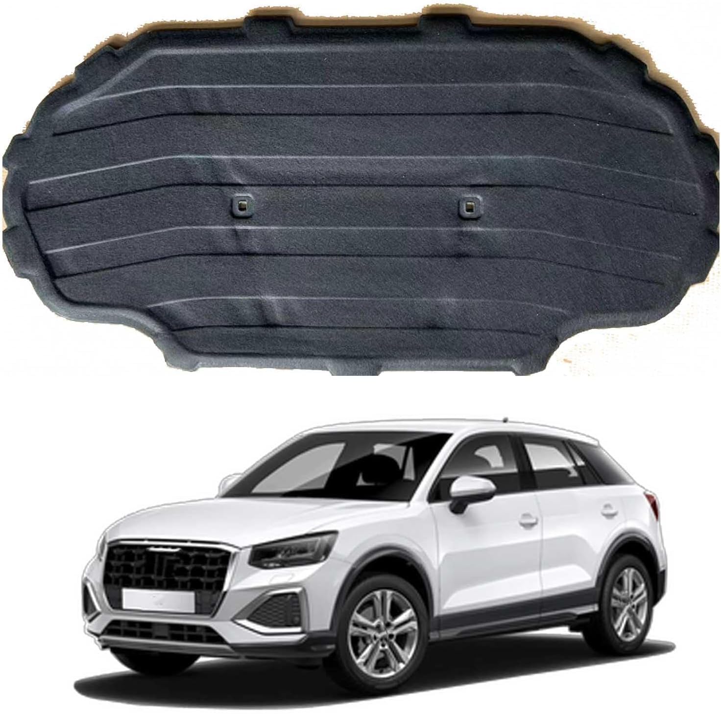 Engine Bay Insulation Mat 10mm for Audi Q2 2018-2024 OE: 81A863825 – Thermal Acoustic Barrier, Fireproof Bonnet Sound Deadener with Mounting Clips