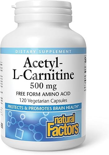 Factores naturales acetil L-carnitina 500 mg promueve una memoria saludable concentración y función cerebral 120 cápsulas 60 porciones