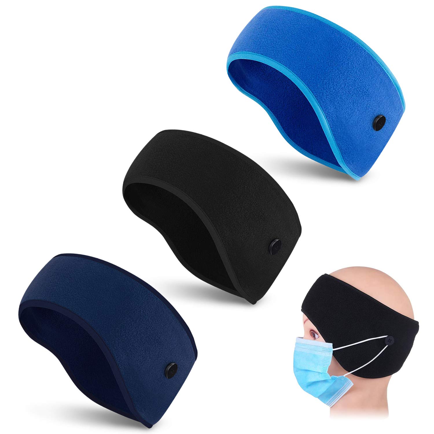 Lot De 3 Bandeaux Oreilles Polaire Avec Bouton - Unisexe - Chaud Et Coupe-vent - Sport Hiver