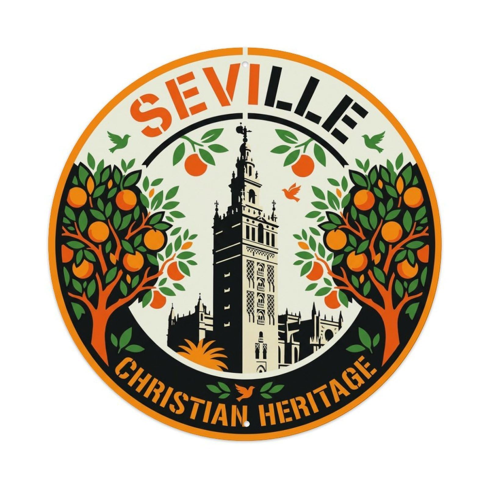Vintage Travel Seville Spain Spot Vintage Metal Tin Sign Plaque Wall Decor for Cafe, Club Bar, Office, Garden Metal Poster 8x8Inch