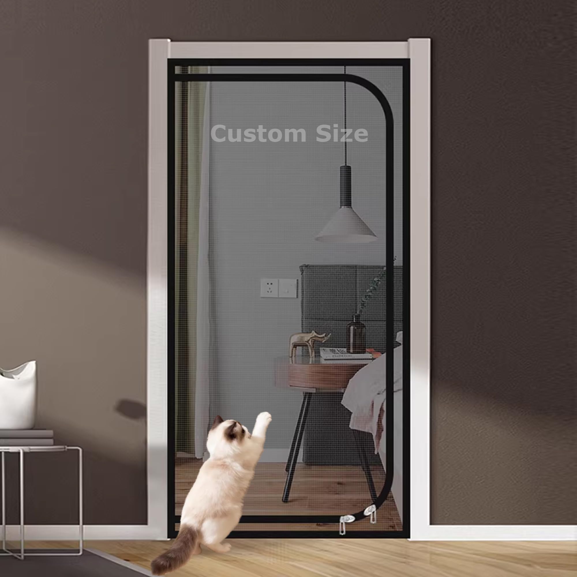 Duoleh Grey Custom Size Cat Door Mesh, Self-Adhesive Cats Pets Protection Mesh, Dog Proof Screen Nets, Pet Safety Nets, Fly Screen Door Netting For Bedroom, Kitchen (W*H:110x210cm)