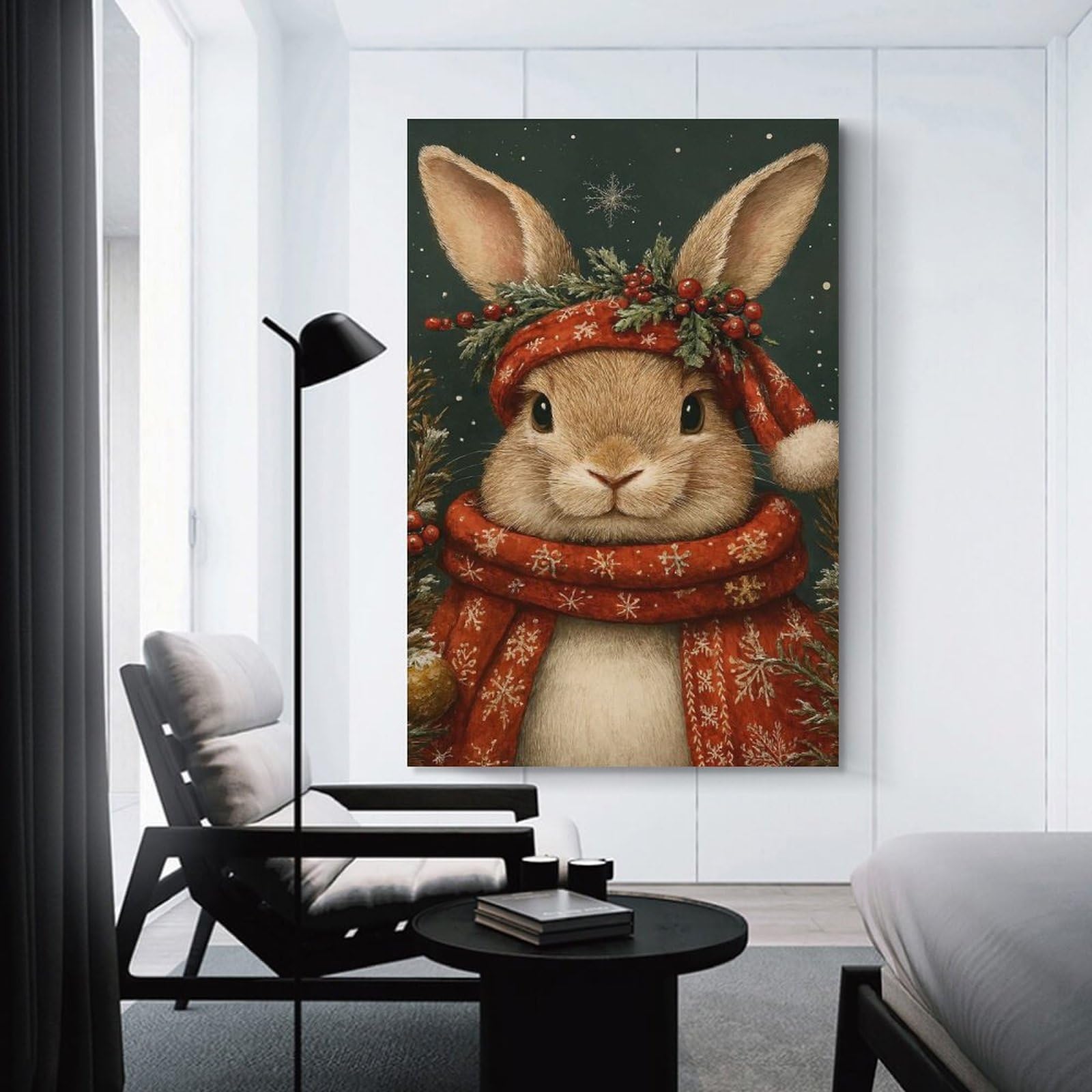 Junmoney Winter Rabbit Portrait Decorative Canvas Print, 12x18inch(30x45cm), for Gallery Wall Decor And Room Displays, Wall Decor Suited to Curated Displays