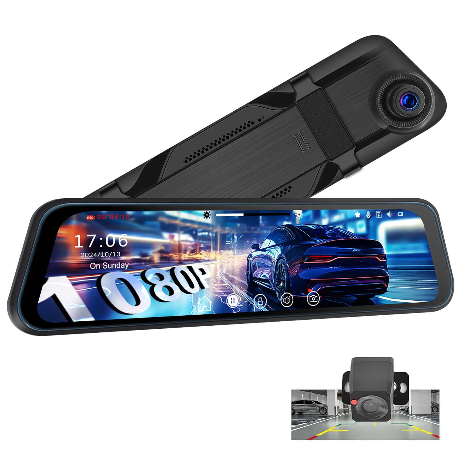 CAMECHO Mirror Dashcam 9.66" 4K/1080P Avant Arrière GPS WiFi - Écran IPS Tactile Vision Nocturne WDR Angle 150°