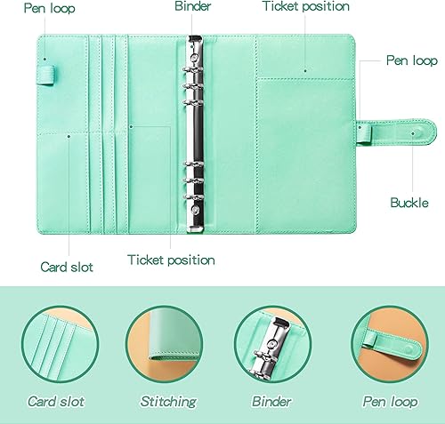 Miniatura 3 de Carpeta de presupuesto con sobres con cremallera, sobres de efectivo para presupuestos, 58 unidades, carpeta de presupuesto A6 de piel sintética,