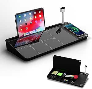 NEXTLUXE Glass Desk Whiteboard with Wireless Charger - White, Desktop Whiteboard with Storage, Weekly Planner, Dry Erase Pad, Organizer Drawer for Home, School, Office Gadgets