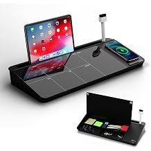 NEXTLUXE Glass Desk Whiteboard with Wireless Charger - Desktop Whiteboard with Storage, Weekly Planner, Dry Erase Pad, Organizer Drawer for Home, School, Office Gadgets Black Black