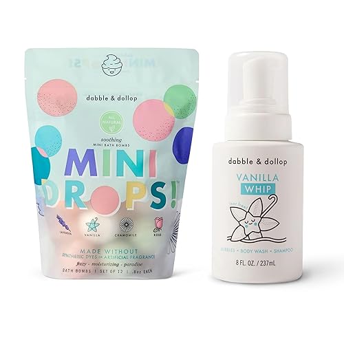 Dabble & Dollop Bombas de baño de fresa, 100 % naturales para niños, fabricadas en Estados Unidos, espumosas, hidratantes, divertidas gotas, sin