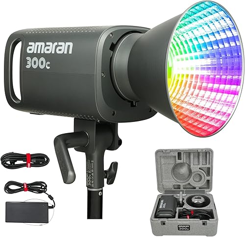 Aputure Amaran 300c RGBWW 300W COB luz de video Bowen Mount, 26,580 lux 3.3 ft con Hyper Reflector, 2,500K a 7,500K CCT con ajuste GM ajuste, APP