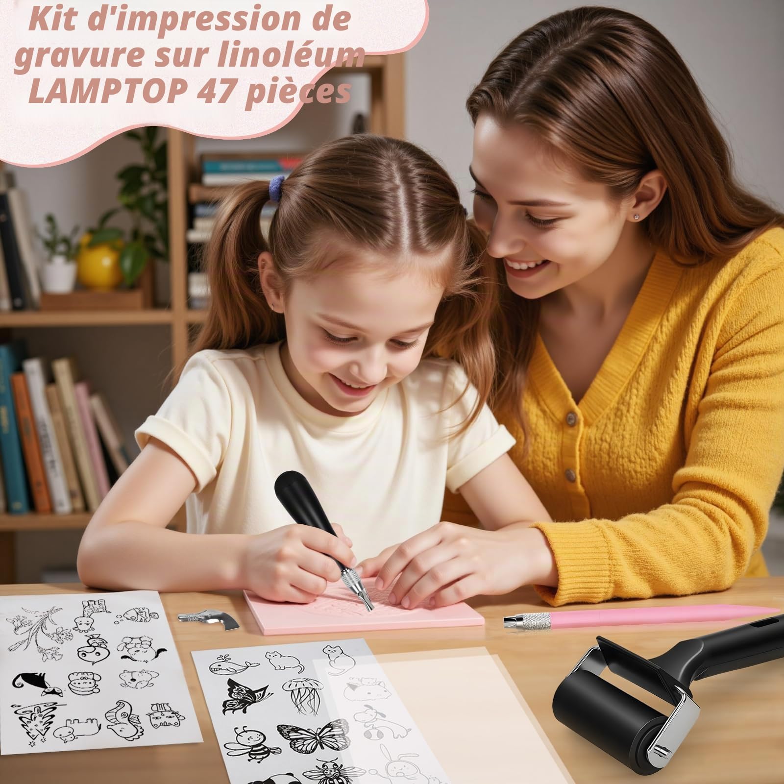 Kit 28 pièces de Gravure et Impression linoléum, kit débutant Bloc | avec blocs caoutchouc, outils de sculpture, papier calque et rouleau en caoutchouc pour gravure et impression artistique