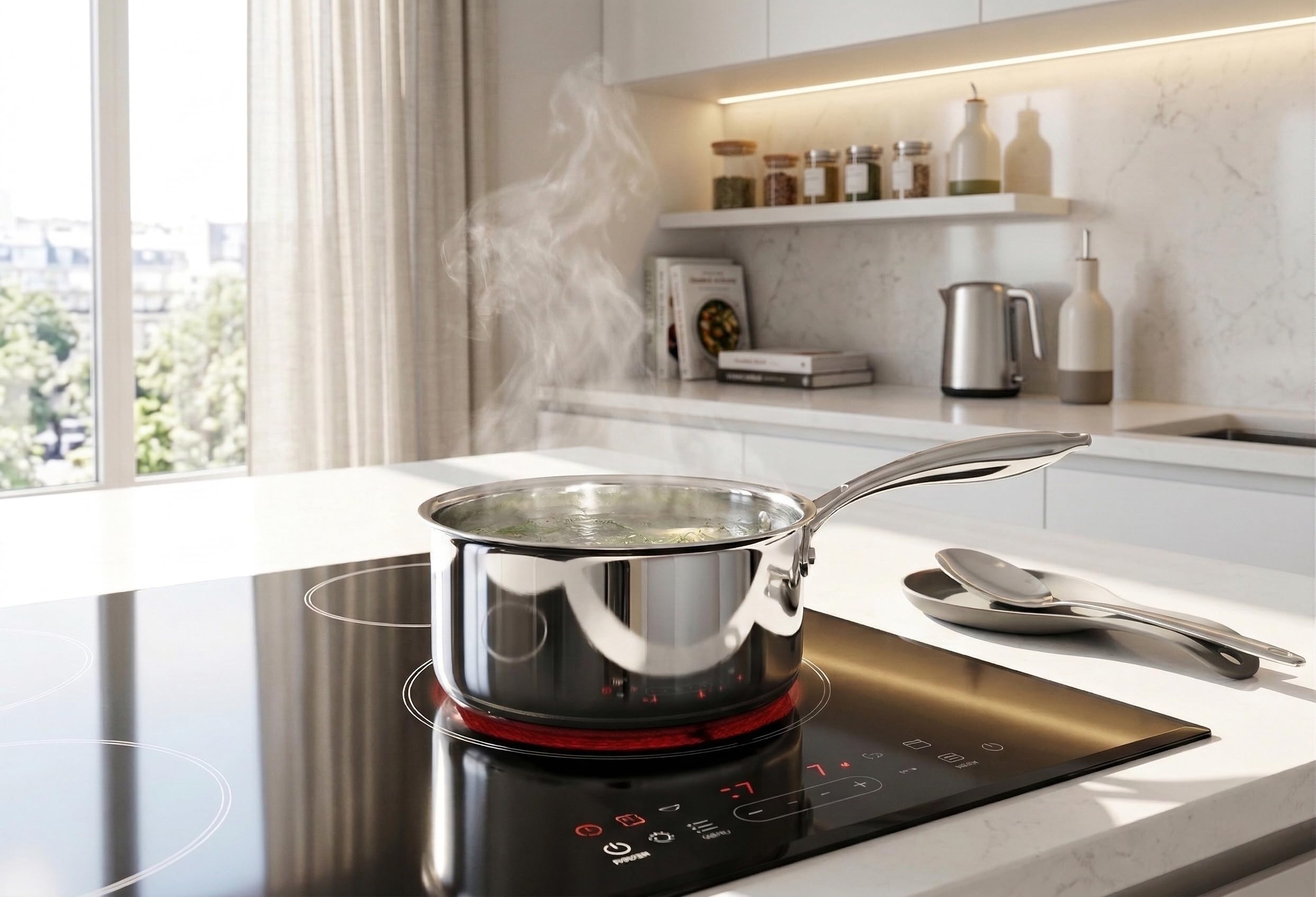 Casserole Inox 18/10 Triply – 18 cm – Sans Revêtement – Sans PFAS, PFOA, PTFE – Compatible Tous Feux Dont Induction – Manche Riveté Froid – Cuisson Saine et Durable