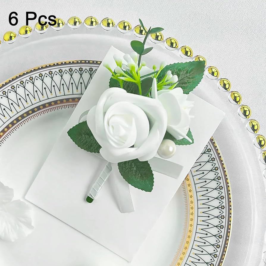 Amazon｜uxcell 6個の白いブートニア 花のボタンホールポケット