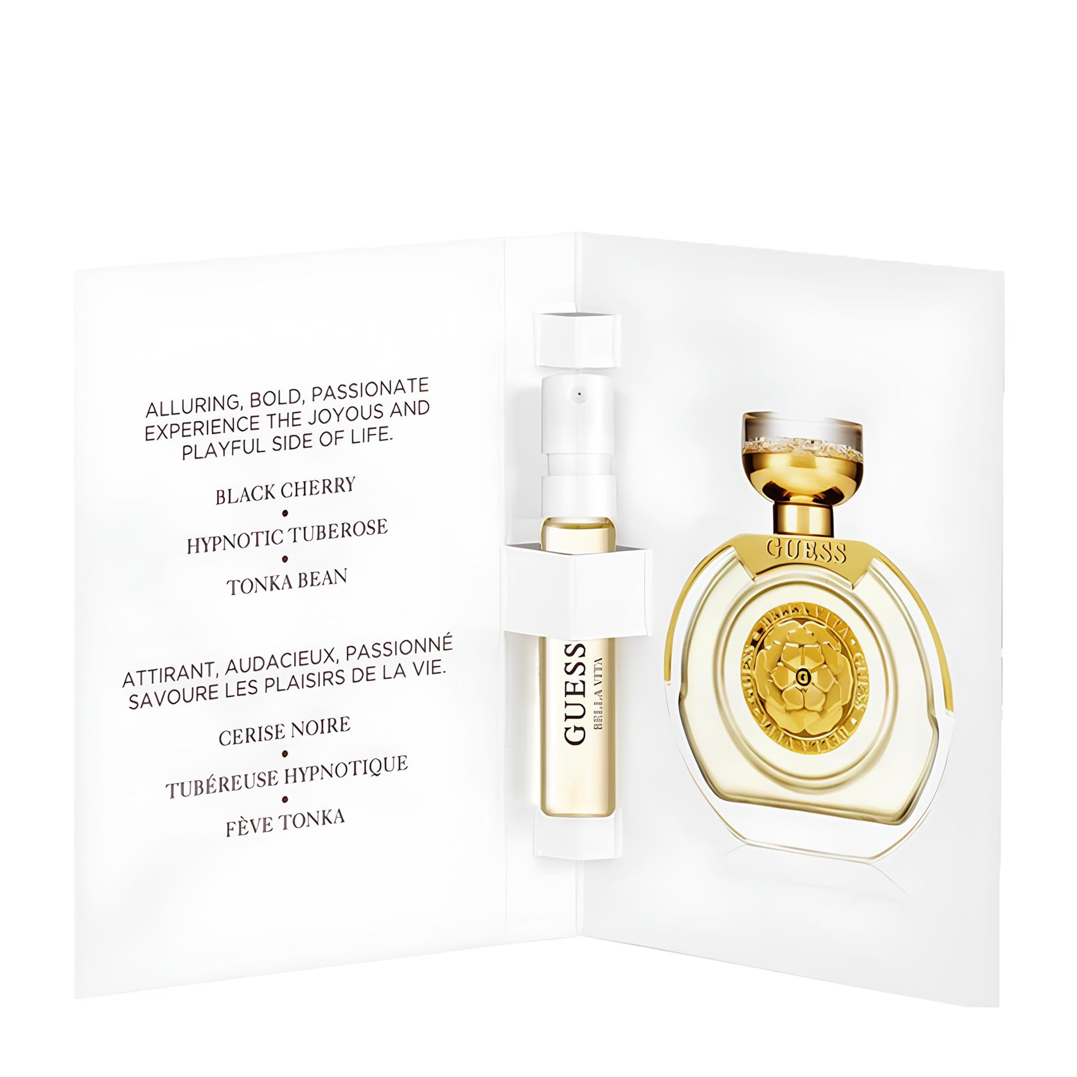 GUESS Bella Vita Eau de Parfum Trial Perfume Spray For Women, Fruity Floral Scent With Notes of Cherry & Tonka, Vial Sample Size, 0.05 Fl. Oz. / 1.5 mL, Includes Discount on Full Size Purchase