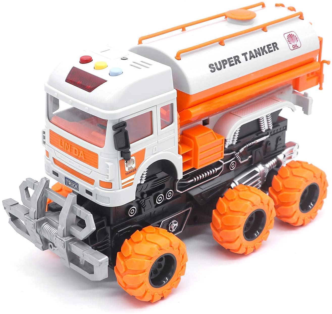 6x6 Wheeler Super Tanker Truck Toy , 360 Rotate Barrels Friction Power Truck, Friction Powered Unbreakable Truck with Light & Sound Engineering Toys Super Oil Tanker for Kids Toy
