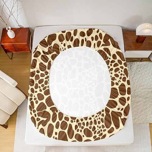 Miniatura 4 de Erosebridal Sábana bajera ajustable con estampado de jirafa tamaño Queen para niños y hombres, diseño geométrico de jirafa marrón, juego de ropa de