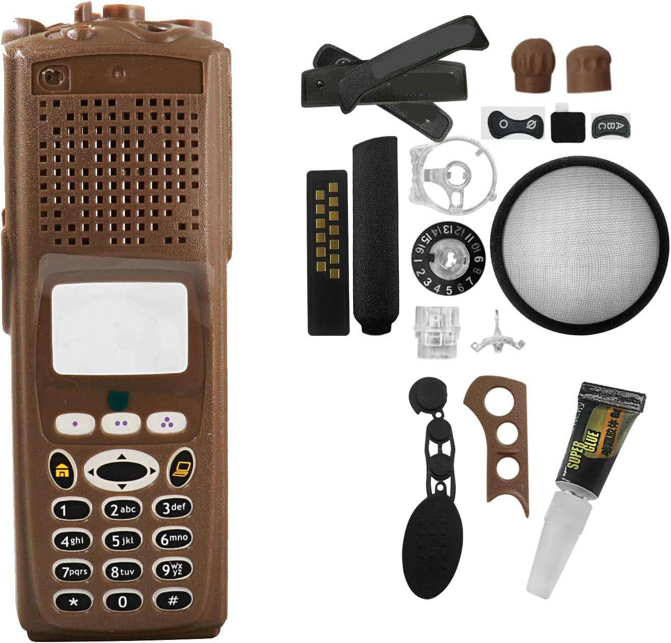 Replacement Housing Case for Motorola XTS5000 M3 Radio, Brown Front Cover with Keypad, Knobs & Dust Cover (Requires Original Copper Shield)