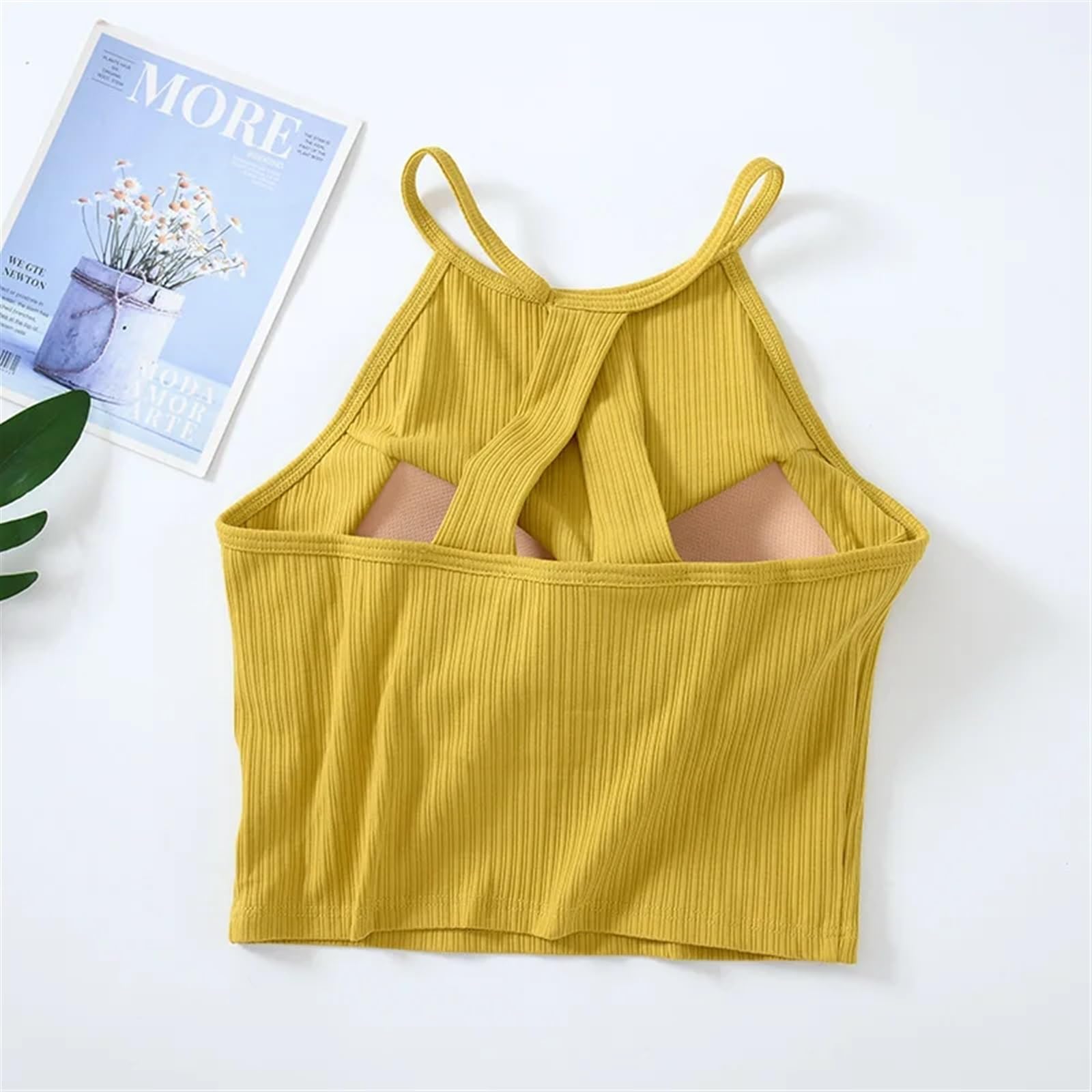 Camisola de Tirantes sin Espalda Acanalada for Mujer: Top Corto Sexy sin Mangas con Cuello Halter, Top de Tubo de algodón y Elastano Liso(Black,S 35-47.5kg)