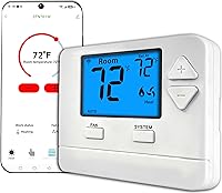 Riseem WiFi Smart Thermostat: Single-Stage 1H/1C, App Remote Control, 7-Day Programmable (C-Wire Required)