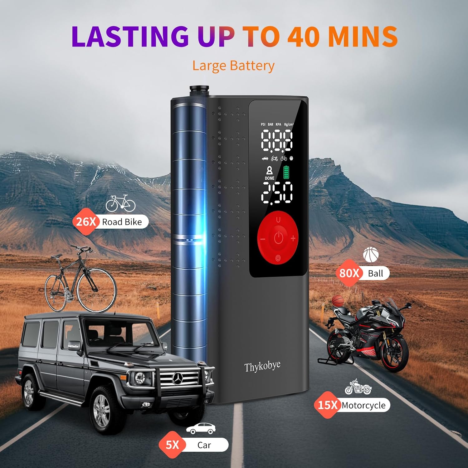 Tire Inflator Portable Air Compressor, 150PSI Smart Air Pump for Car Tires with Digital Tire Pressure Gauge,Fast Charge,Auto Shut Off, Portable Tire Inflator for Car, Bike, Motorcycle, Ball and More
